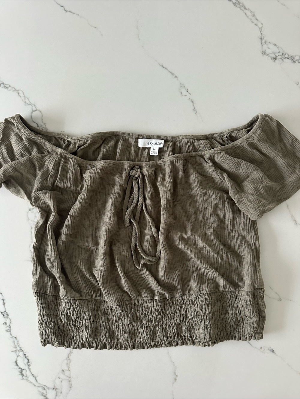 Active USA Olive Off-Shoulder Tie-Front Crop Top